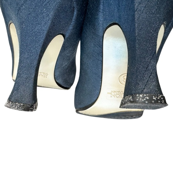 Navy Silk Shantung Pumps Heels 8 - Picture 13 of 13